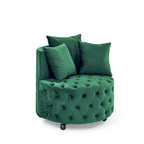 Sillón Decorativo Giratorio de Terciopelo Verde con Cojín Capitaneado