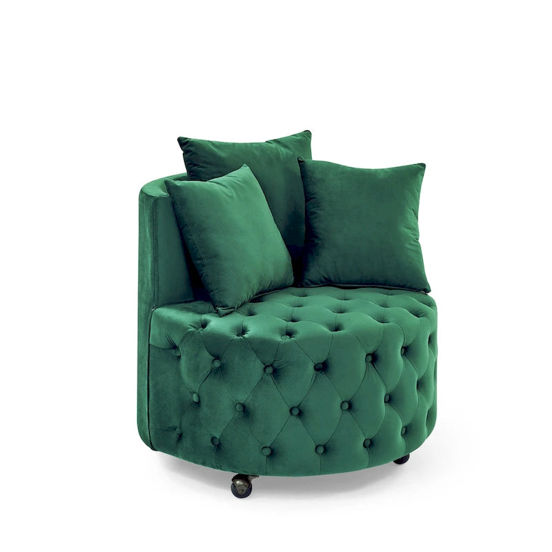 Sillón Decorativo Giratorio de Terciopelo Verde con Cojín Capitaneado