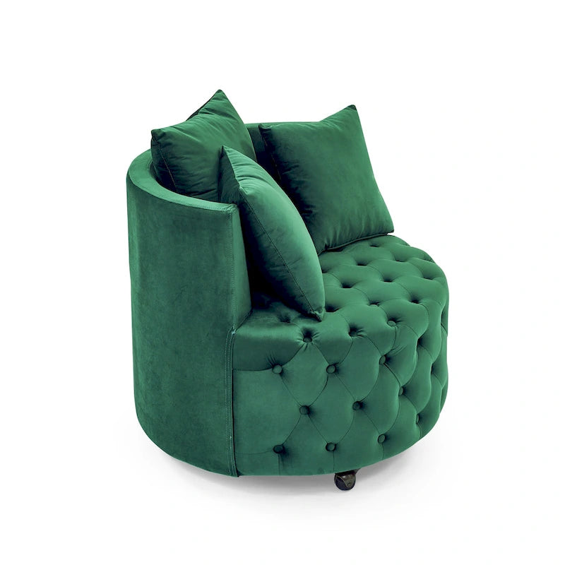 Sillón Decorativo Giratorio de Terciopelo Verde con Cojín Capitaneado