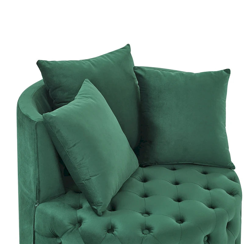 Sillón Decorativo Giratorio de Terciopelo Verde con Cojín Capitaneado