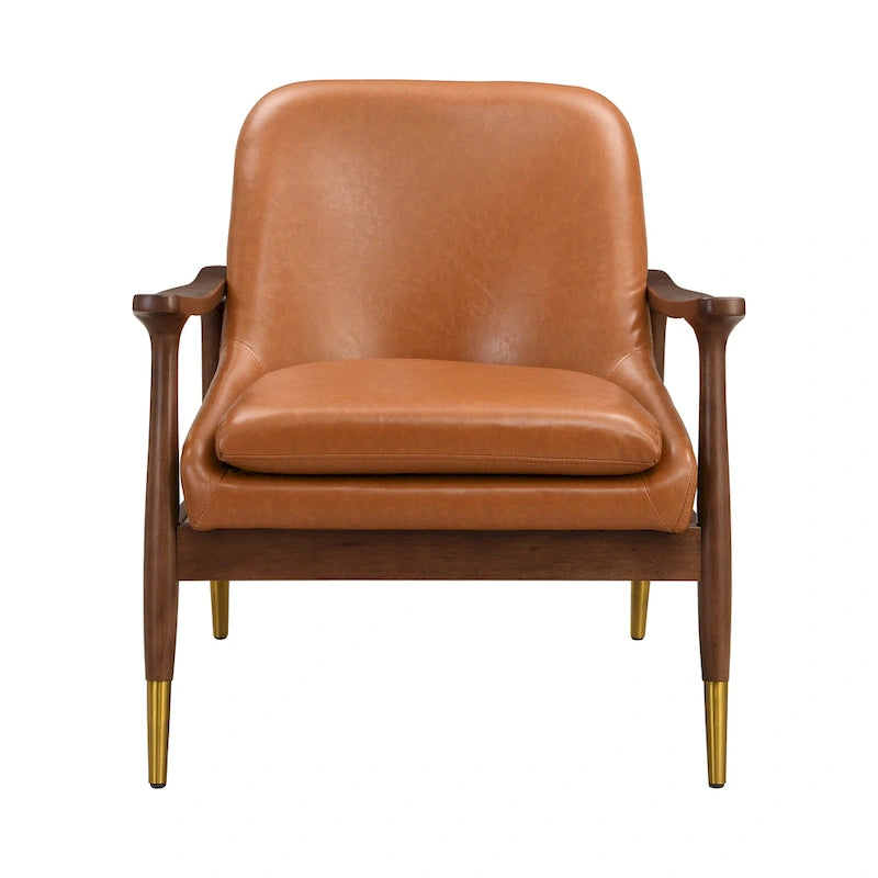 Sillón decorativo de polipiel marrón con patas cónicas