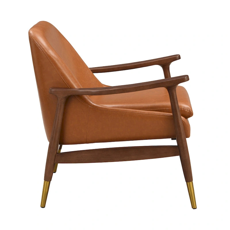 Sillón decorativo de polipiel marrón con patas cónicas