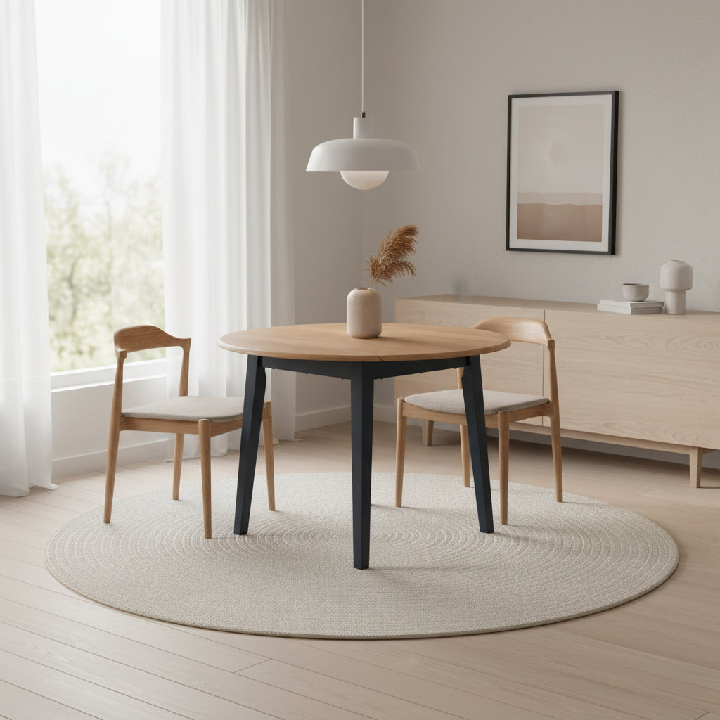 Gasy Dining Table, Extendable 26-42 Inch, Dark Blue, Wood, 2 Leaves