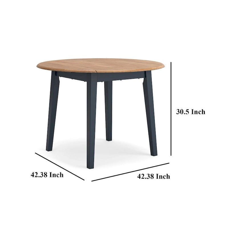 Mesa de comedor de hojas abatibles con 2 hojas, 26–42 pulgadas, azul oscuro y marrón