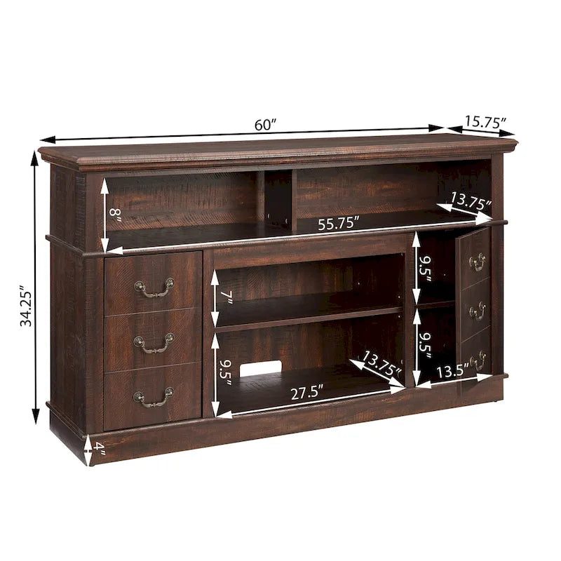 Mueble para TV con cajones, estantes abiertos y gestión de cables