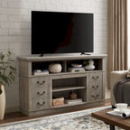 Mueble para TV con cajones, estantes abiertos y gestión de cables