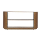 Mesa consola moderna para entrada con estante abierto y acabado de grano de madera
