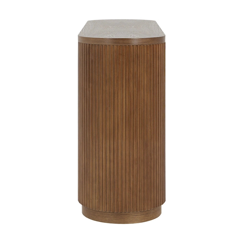Mesa consola moderna para entrada con estante abierto y acabado de grano de madera
