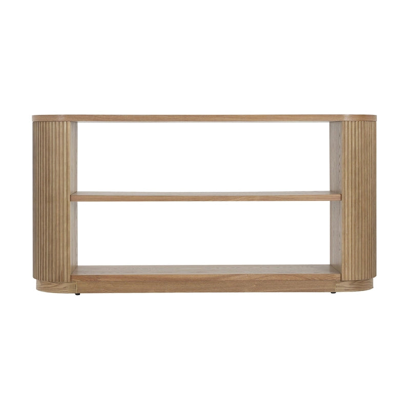 Mesa consola moderna para entrada con estante abierto y acabado de grano de madera