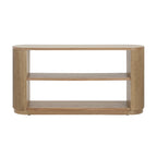 Mesa consola moderna para entrada con estante abierto y acabado de grano de madera