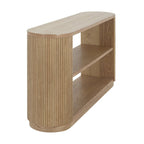 Mesa consola moderna para entrada con estante abierto y acabado de grano de madera