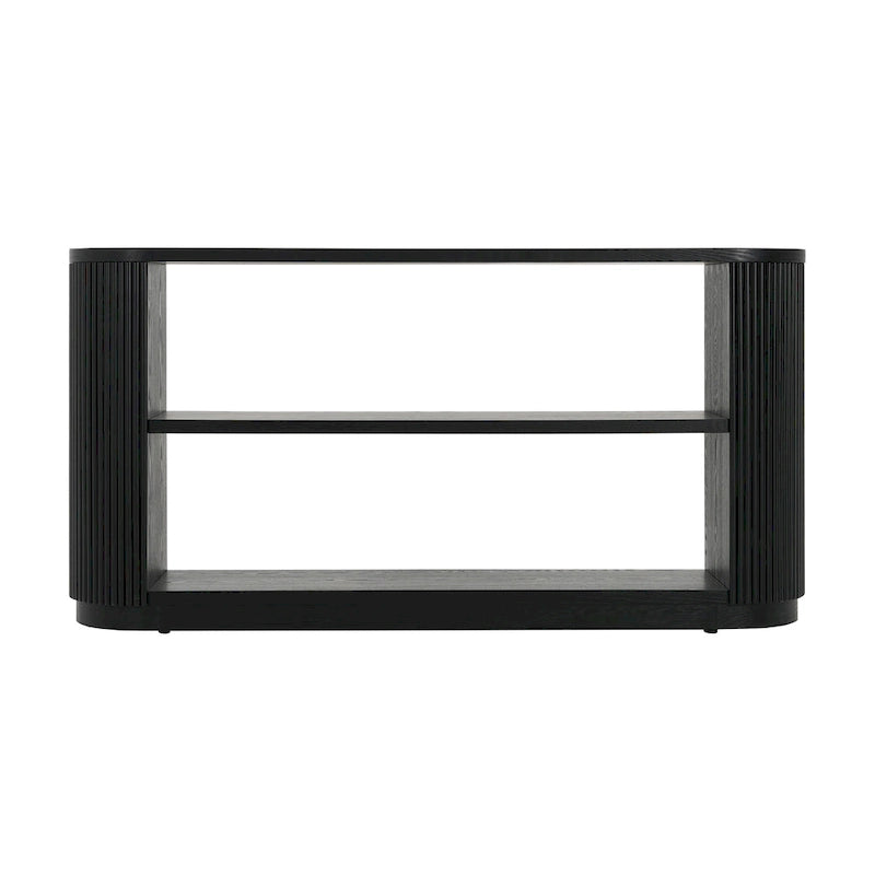 Mesa consola moderna para entrada con estante abierto y acabado de grano de madera