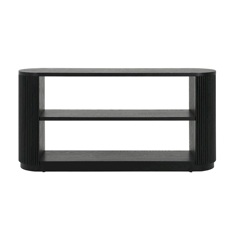Mesa consola moderna para entrada con estante abierto y acabado de grano de madera