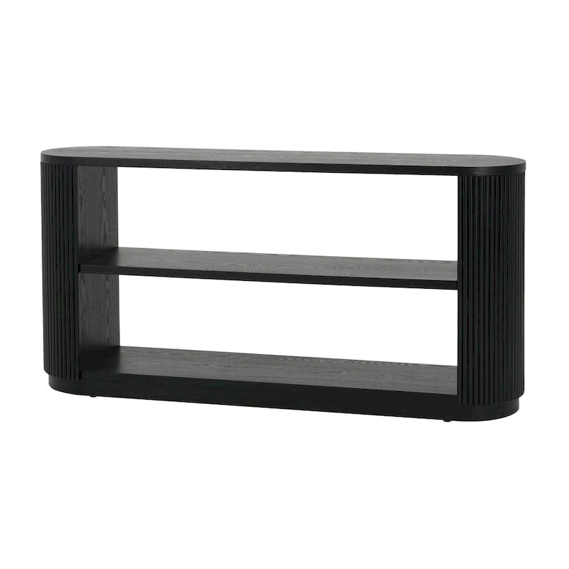 Mesa consola moderna para entrada con estante abierto y acabado de grano de madera