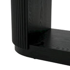 Mesa consola moderna para entrada con estante abierto y acabado de grano de madera