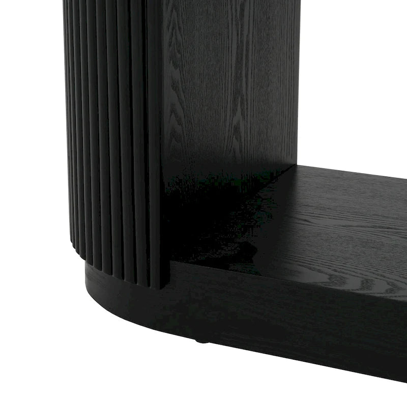 Mesa consola moderna para entrada con estante abierto y acabado de grano de madera