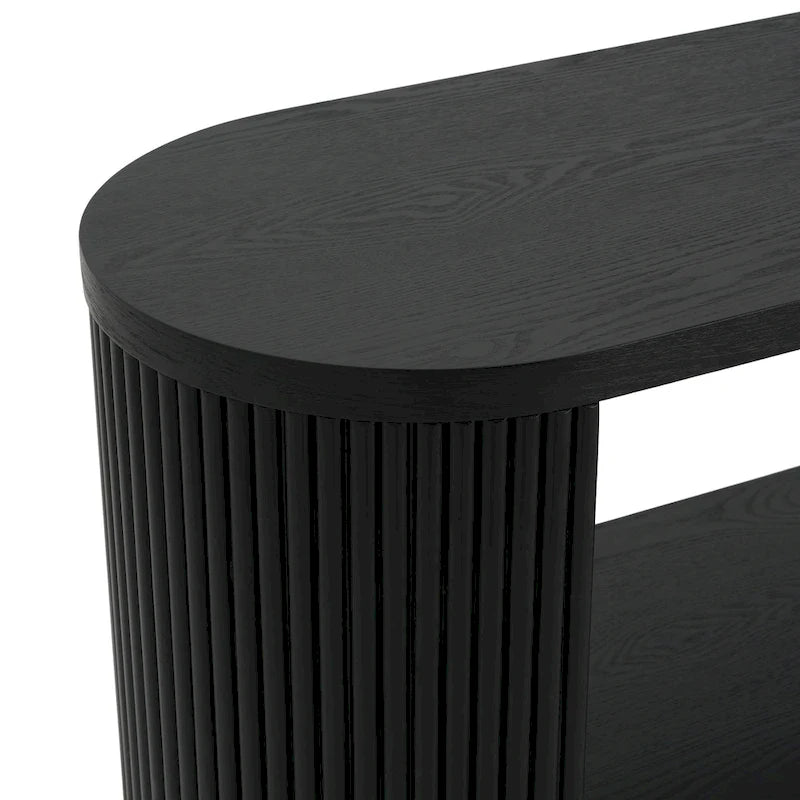 Mesa consola moderna para entrada con estante abierto y acabado de grano de madera