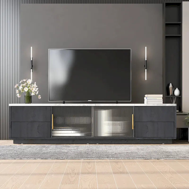 Mueble de TV de 62.9" con 4 cajones y armario grande para televisores de hasta 70"