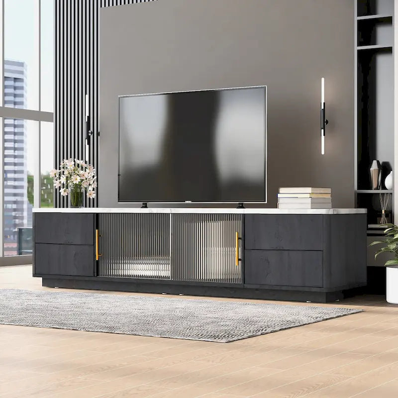 Mueble de TV de 62.9" con 4 cajones y armario grande para televisores de hasta 70"
