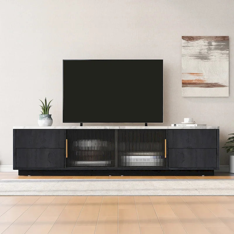 Mueble de TV de 62.9" con 4 cajones y armario grande para televisores de hasta 70"