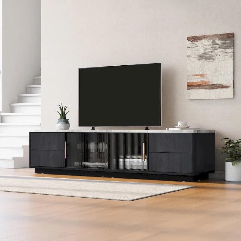 Mueble de TV de 62.9" con 4 cajones y armario grande para televisores de hasta 70"