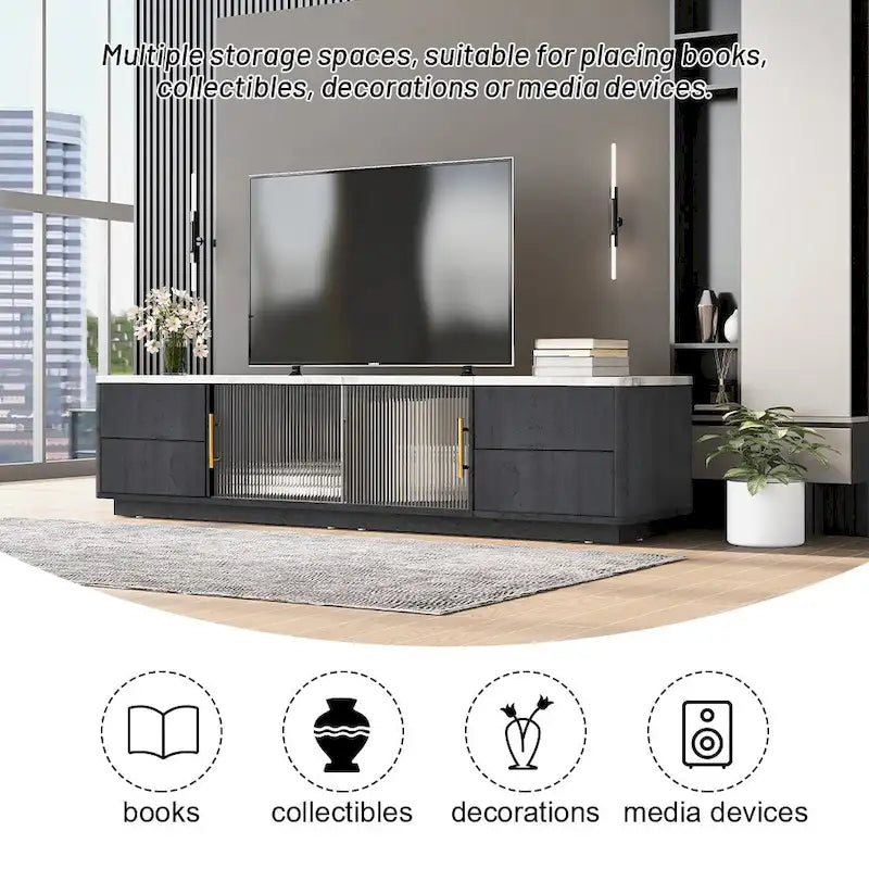 Mueble de TV de 62.9" con 4 cajones y armario grande para televisores de hasta 70"