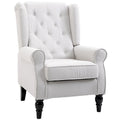 Sillón decorativo de respaldo alto color blanco crema con botones capitonados