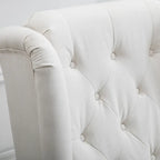 Sillón decorativo de respaldo alto color blanco crema con botones capitonados