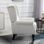 Sillón decorativo de respaldo alto color blanco crema con botones capitonados