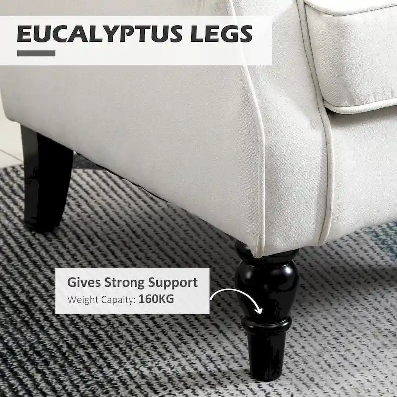 Sillón decorativo de respaldo alto color blanco crema con botones capitonados