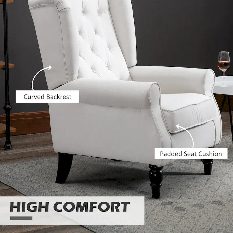 Sillón decorativo de respaldo alto color blanco crema con botones capitonados