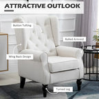 Sillón decorativo de respaldo alto color blanco crema con botones capitonados