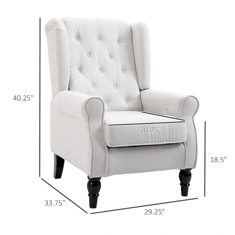 Sillón decorativo de respaldo alto color blanco crema con botones capitonados