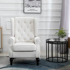 Sillón decorativo de respaldo alto color blanco crema con botones capitonados