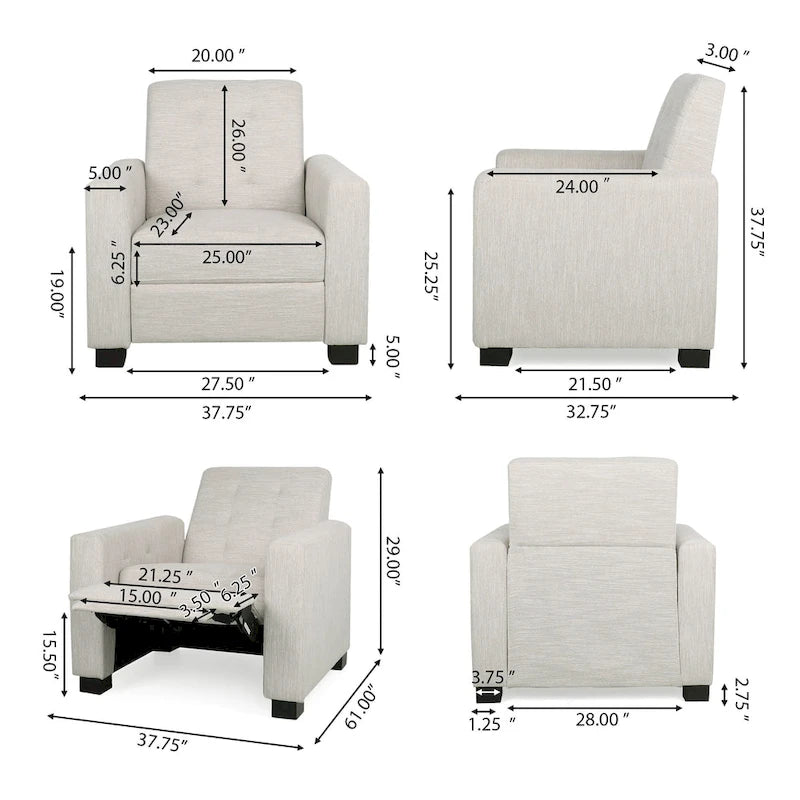 Sillón reclinable tapizado Craigue con sistema de empuje