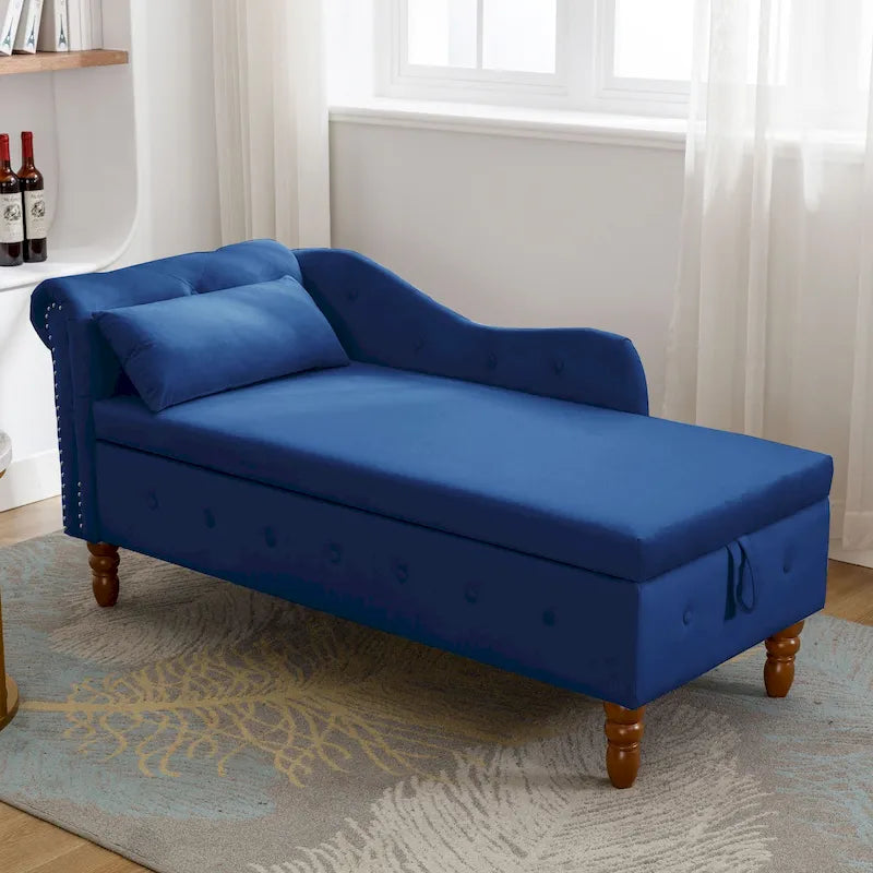 Diván tapizado en terciopelo con almacenamiento y almohada