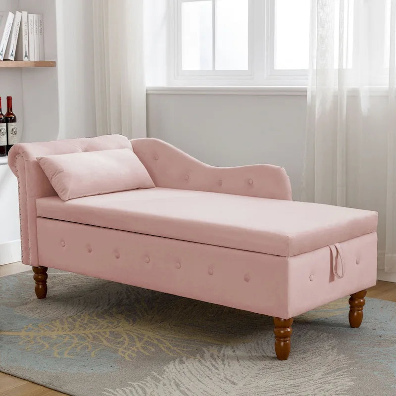 Diván tapizado en terciopelo con almacenamiento y almohada