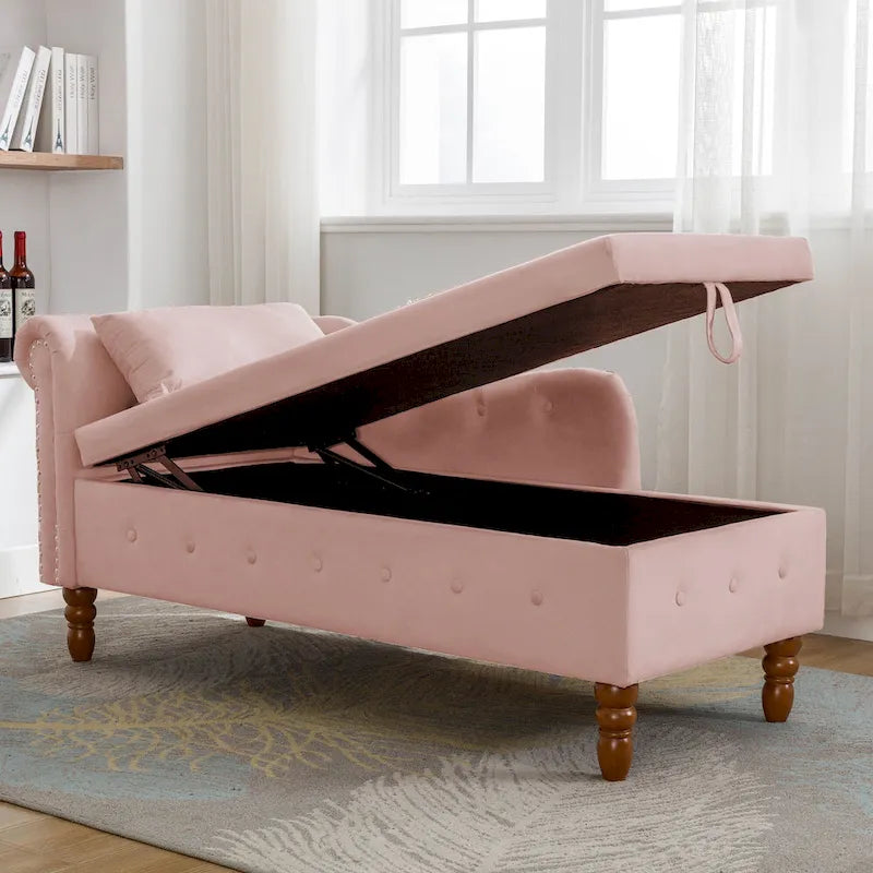 Diván tapizado en terciopelo con almacenamiento y almohada