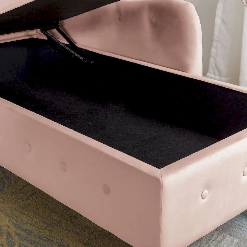 Diván tapizado en terciopelo con almacenamiento y almohada