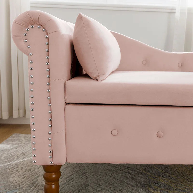 Diván tapizado en terciopelo con almacenamiento y almohada
