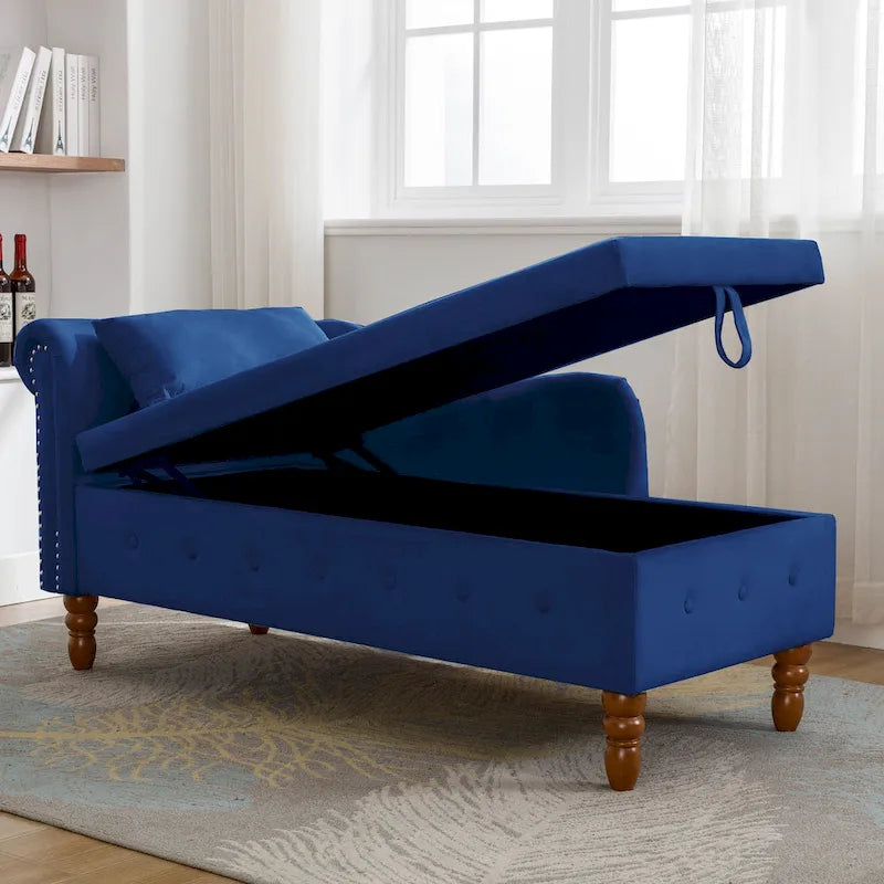 Diván tapizado en terciopelo con almacenamiento y almohada
