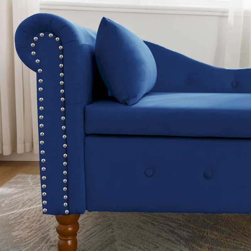 Diván tapizado en terciopelo con almacenamiento y almohada