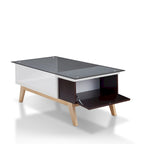 Mesa de centro moderna de mediados de siglo de 47 pulgadas con tapa de cristal y almacenamiento