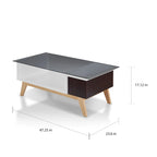 Mesa de centro moderna de mediados de siglo de 47 pulgadas con tapa de cristal y almacenamiento
