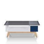 Mesa de centro moderna de mediados de siglo de 47 pulgadas con tapa de cristal y almacenamiento