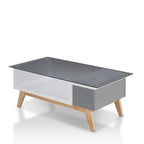 Mesa de centro moderna de mediados de siglo de 47 pulgadas con tapa de cristal y almacenamiento