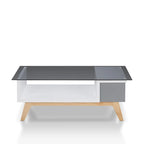 Mesa de centro moderna de mediados de siglo de 47 pulgadas con tapa de cristal y almacenamiento