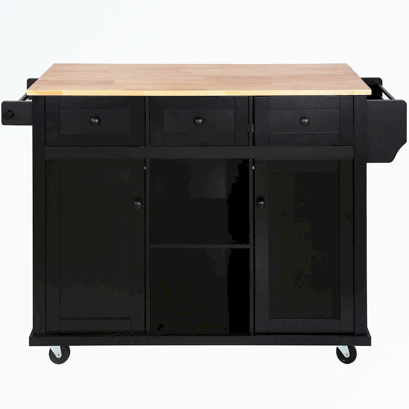 Carro de isla de cocina rodante con gabinete de almacenamiento y 3 cajones