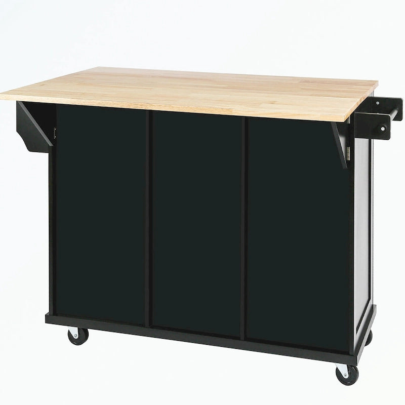 Carro de isla de cocina rodante con gabinete de almacenamiento y 3 cajones