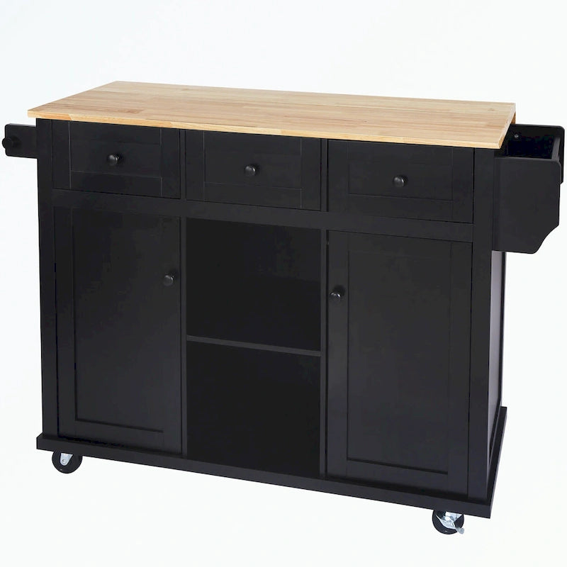 Carro de isla de cocina rodante con gabinete de almacenamiento y 3 cajones